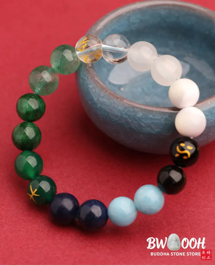 Buddha Stones Five Elements Various Agate Crystal Green Strawberry Quartz Sun Stone Wealth Bracelet - BWOOOH - Bracelet