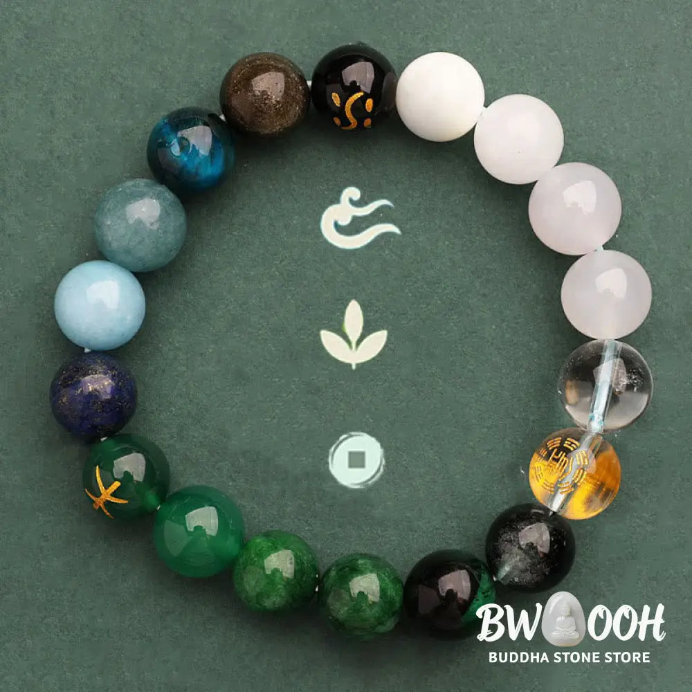 Buddha Stones Five Elements Various Agate Crystal Green Strawberry Quartz Sun Stone Wealth Bracelet - BWOOOH - Bracelet