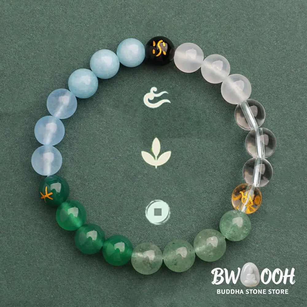 Buddha Stones Five Elements Various Agate Crystal Green Strawberry Quartz Sun Stone Wealth Bracelet - BWOOOH - Bracelet