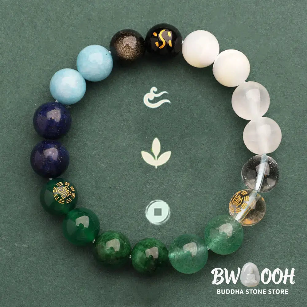 Buddha Stones Five Elements Various Agate Crystal Green Strawberry Quartz Sun Stone Wealth Bracelet - BWOOOH - Bracelet