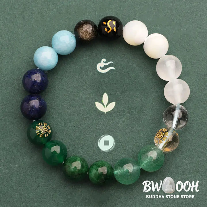 Buddha Stones Five Elements Various Agate Crystal Green Strawberry Quartz Sun Stone Wealth Bracelet - BWOOOH - Bracelet