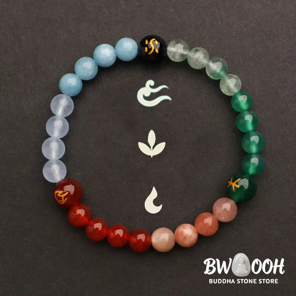 Buddha Stones Five Elements Various Agate Crystal Green Strawberry Quartz Sun Stone Wealth Bracelet - BWOOOH - Bracelet