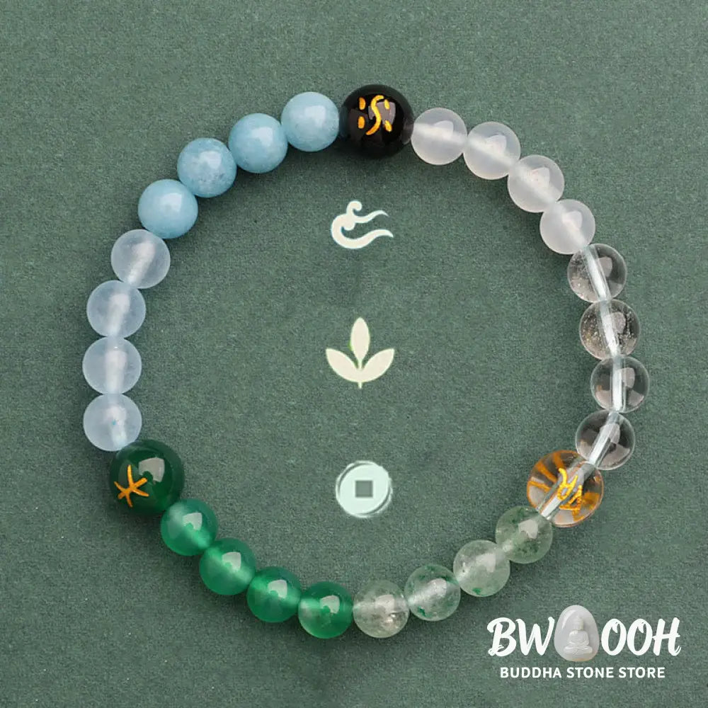 Buddha Stones Five Elements Various Agate Crystal Green Strawberry Quartz Sun Stone Wealth Bracelet - BWOOOH - Bracelet