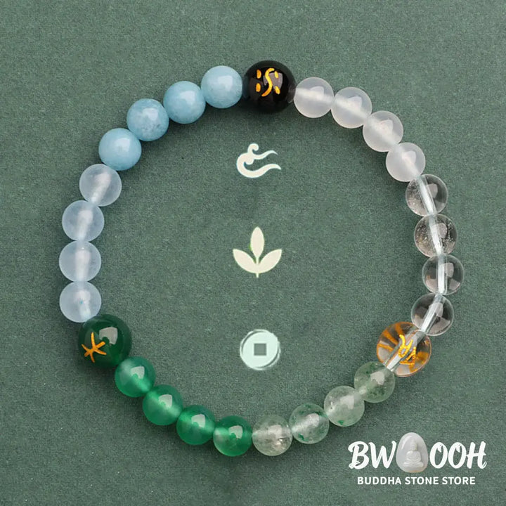 Buddha Stones Five Elements Various Agate Crystal Green Strawberry Quartz Sun Stone Wealth Bracelet - BWOOOH - Bracelet