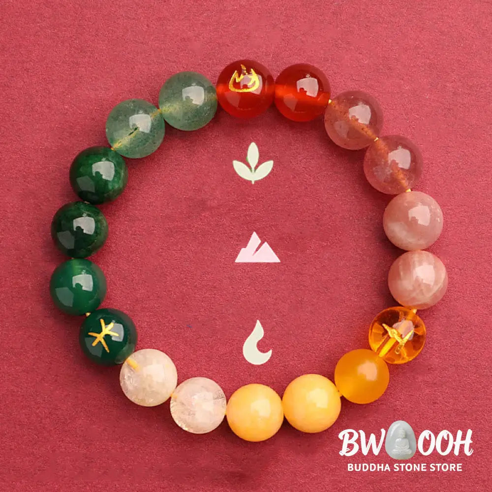 Buddha Stones Five Elements Various Agate Crystal Green Strawberry Quartz Sun Stone Wealth Bracelet - BWOOOH - Bracelet