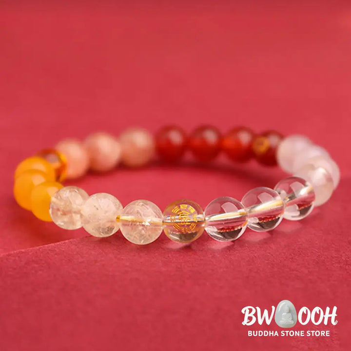 Buddha Stones Five Elements Various Agate Crystal Green Strawberry Quartz Sun Stone Wealth Bracelet - BWOOOH - Bracelet