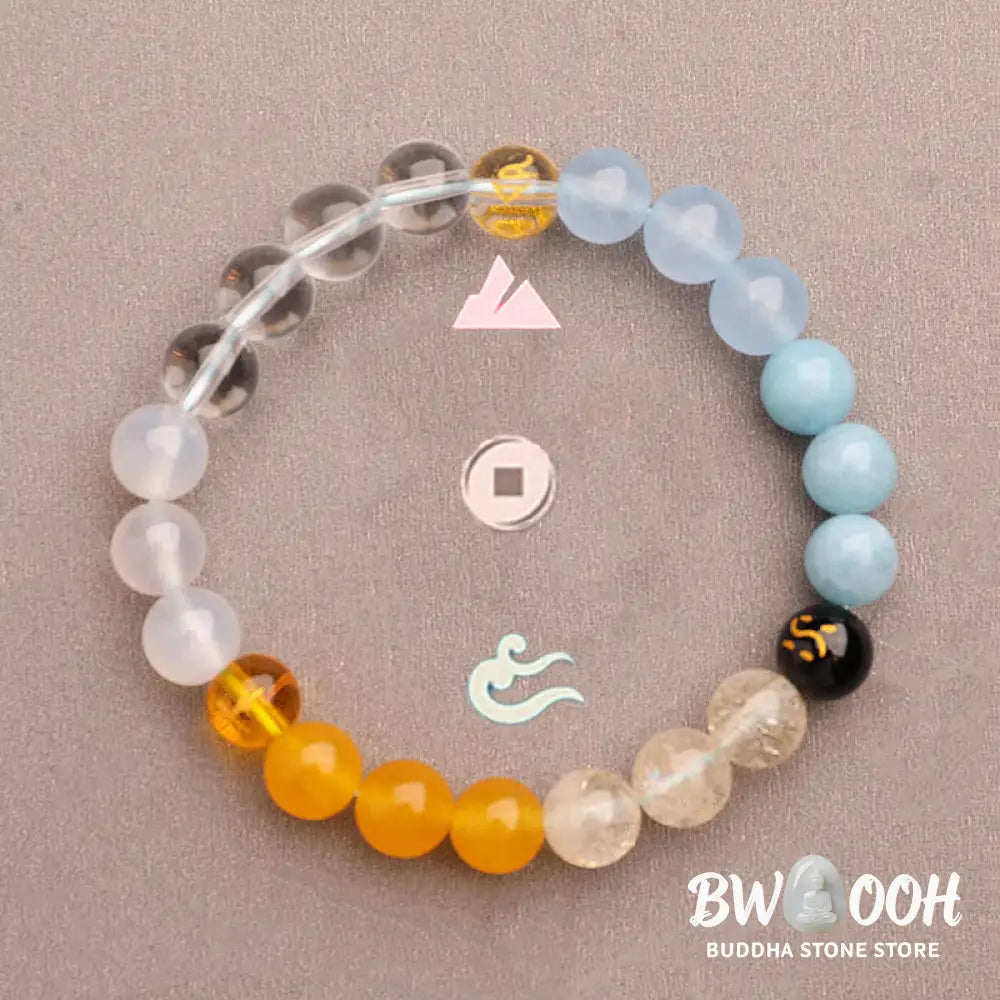 Buddha Stones Five Elements Various Agate Crystal Green Strawberry Quartz Sun Stone Wealth Bracelet - BWOOOH - Bracelet