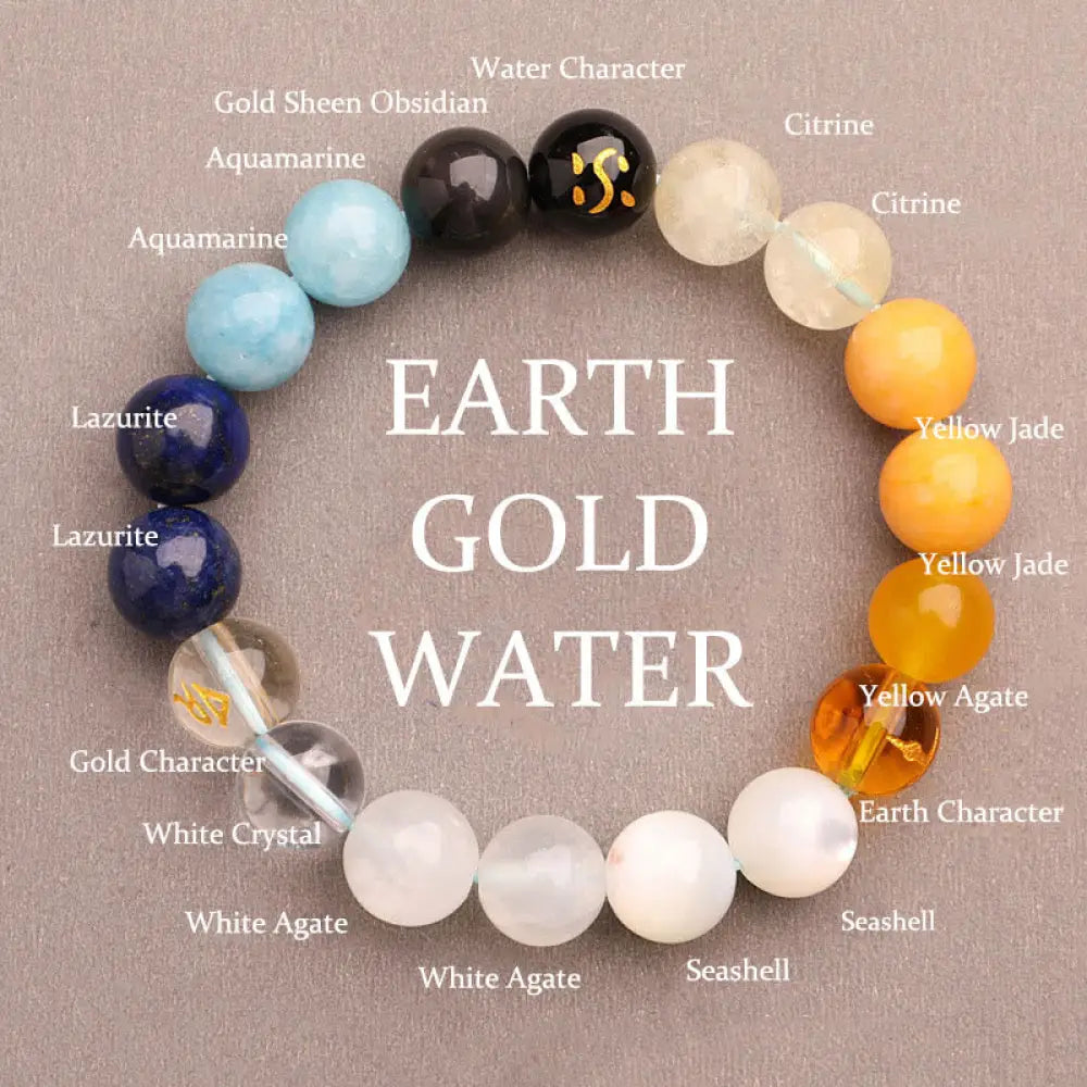 Buddha Stones Five Elements Various Agate Crystal Green Strawberry Quartz Sun Stone Wealth Bracelet - BWOOOH - Gold