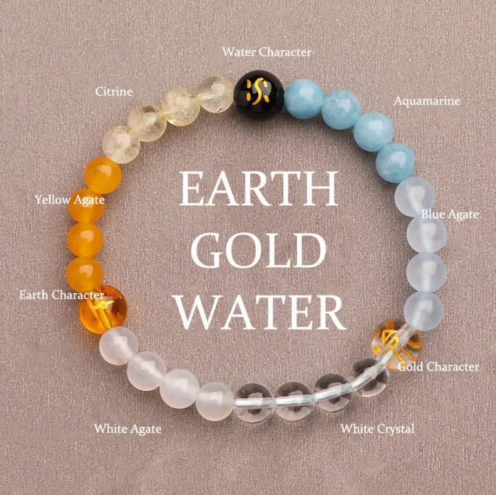 Buddha Stones Five Elements Various Agate Crystal Green Strawberry Quartz Sun Stone Wealth Bracelet - BWOOOH - Gold