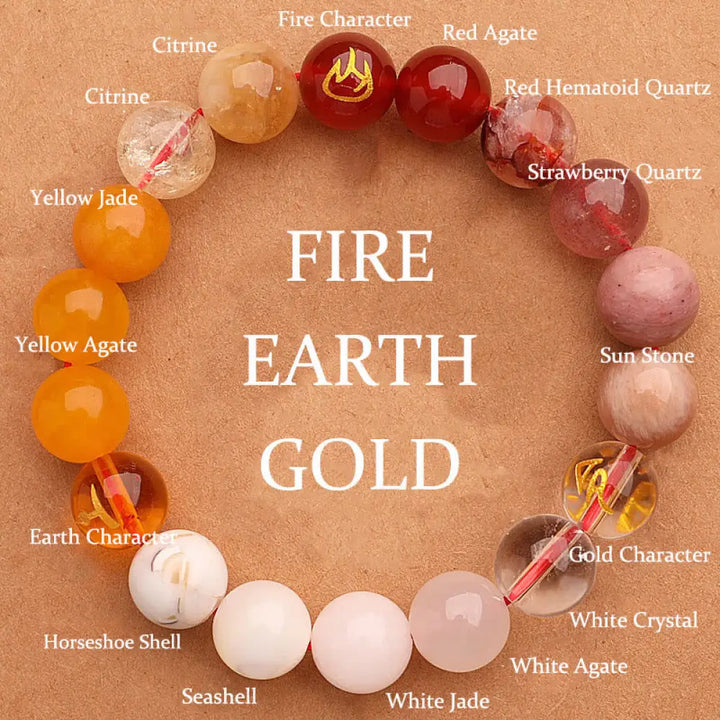 Buddha Stones Five Elements Various Agate Crystal Green Strawberry Quartz Sun Stone Wealth Bracelet - BWOOOH - Gold