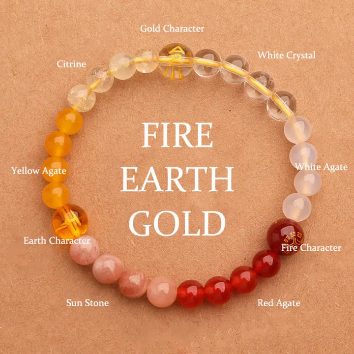 Buddha Stones Five Elements Various Agate Crystal Green Strawberry Quartz Sun Stone Wealth Bracelet - BWOOOH - Gold