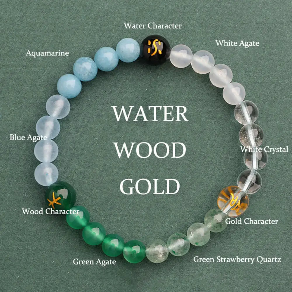 Buddha Stones Five Elements Various Agate Crystal Green Strawberry Quartz Sun Stone Wealth Bracelet - BWOOOH - Gold
