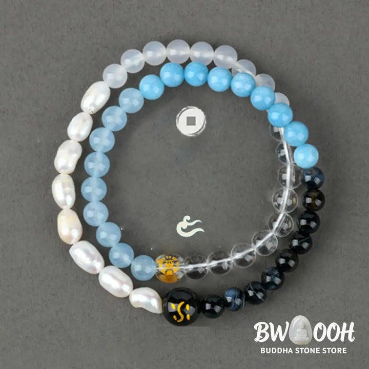 Buddha Stones Five Elements Various Agate Crystal Pearl Black Onyx White Agate White Crystal Luck Bracelet - BWOOOH