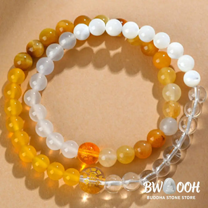 Buddha Stones Five Elements Various Agate Crystal Pearl Black Onyx White Agate White Crystal Luck Bracelet - BWOOOH