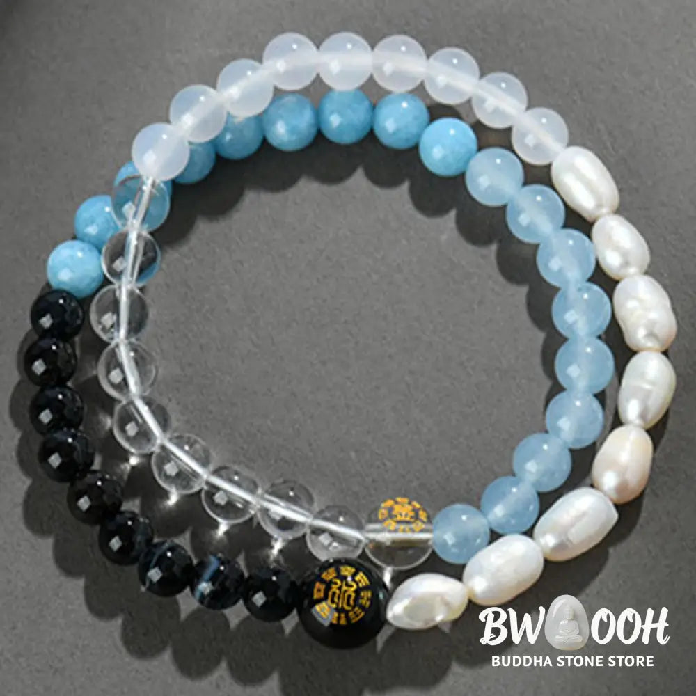 Buddha Stones Five Elements Various Agate Crystal Pearl Black Onyx White Agate White Crystal Luck Bracelet - BWOOOH