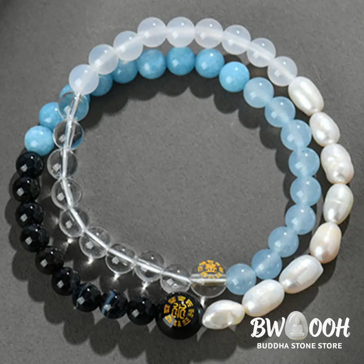 Buddha Stones Five Elements Various Agate Crystal Pearl Black Onyx White Agate White Crystal Luck Bracelet - BWOOOH