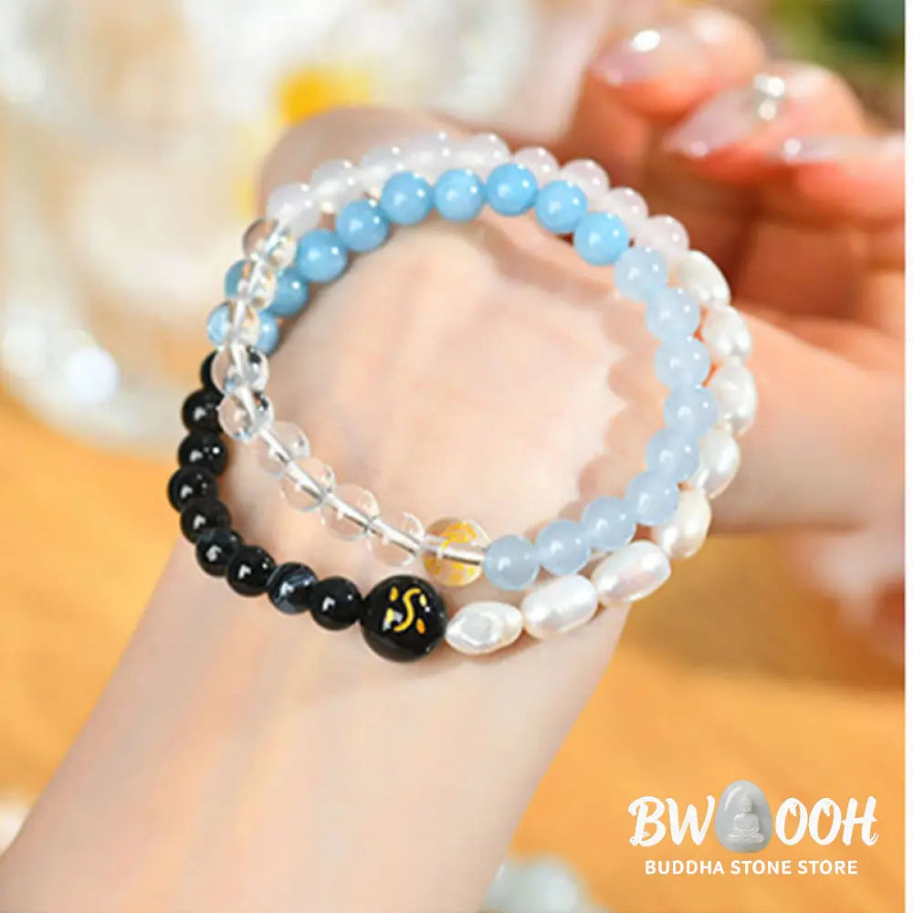 Buddha Stones Five Elements Various Agate Crystal Pearl Black Onyx White Agate White Crystal Luck Bracelet - BWOOOH