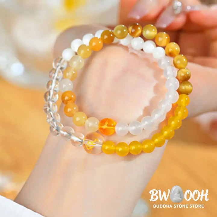 Buddha Stones Five Elements Various Agate Crystal Pearl Black Onyx White Agate White Crystal Luck Bracelet - BWOOOH