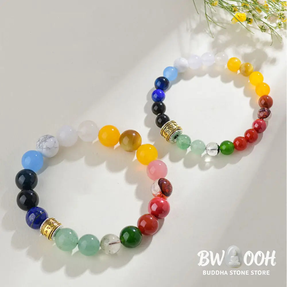 Buddha Stones Five Elements Various Agate Crystal Red Agate Gold Sheen Obsidian Yellow Agate Luck Bracelet - BWOOOH