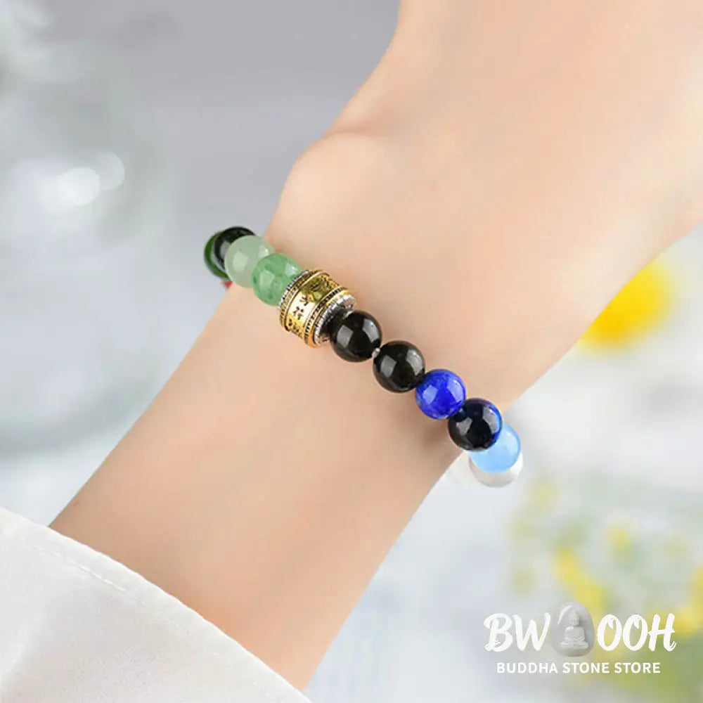 Buddha Stones Five Elements Various Agate Crystal Red Agate Gold Sheen Obsidian Yellow Agate Luck Bracelet - BWOOOH