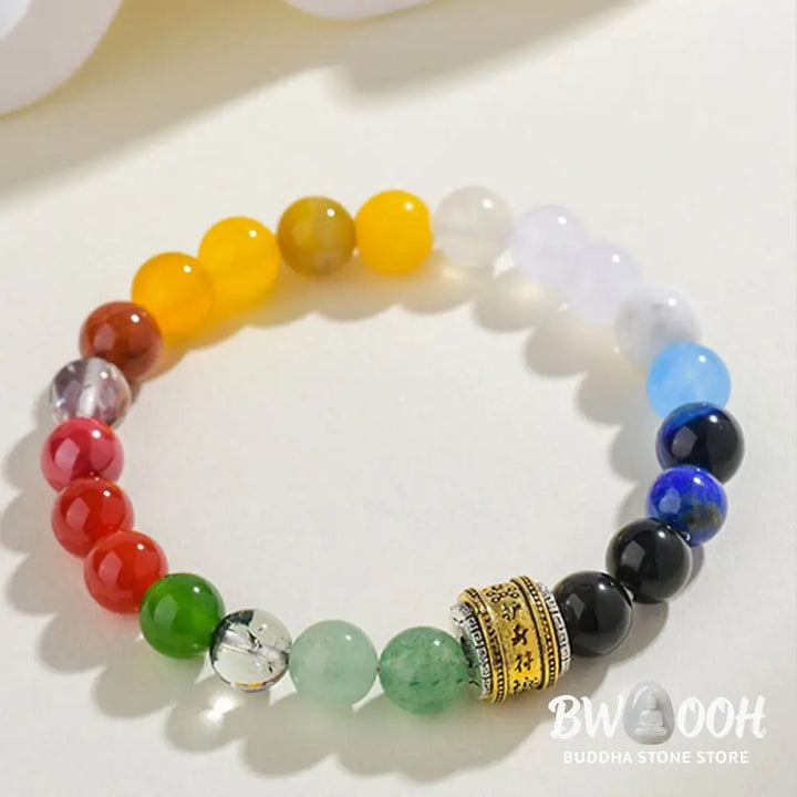 Buddha Stones Five Elements Various Agate Crystal Red Agate Gold Sheen Obsidian Yellow Agate Luck Bracelet - BWOOOH