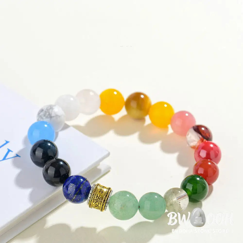 Buddha Stones Five Elements Various Agate Crystal Red Agate Gold Sheen Obsidian Yellow Agate Luck Bracelet - BWOOOH