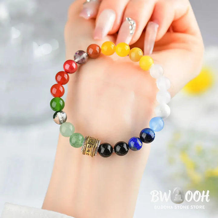 Buddha Stones Five Elements Various Agate Crystal Red Agate Gold Sheen Obsidian Yellow Agate Luck Bracelet - BWOOOH