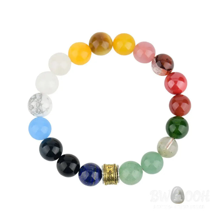 Buddha Stones Five Elements Various Agate Crystal Red Agate Gold Sheen Obsidian Yellow Agate Luck Bracelet - BWOOOH