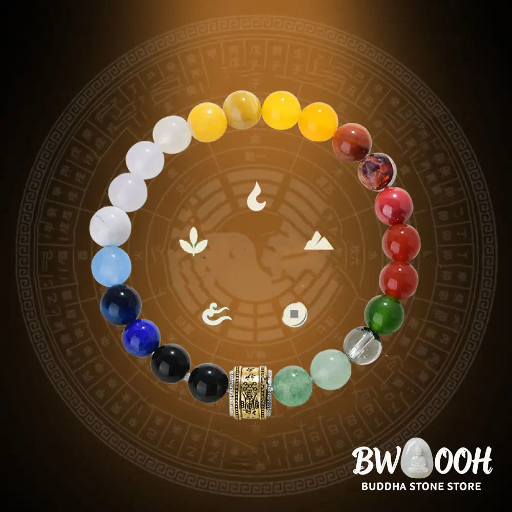 Buddha Stones Five Elements Various Agate Crystal Red Agate Gold Sheen Obsidian Yellow Agate Luck Bracelet - BWOOOH