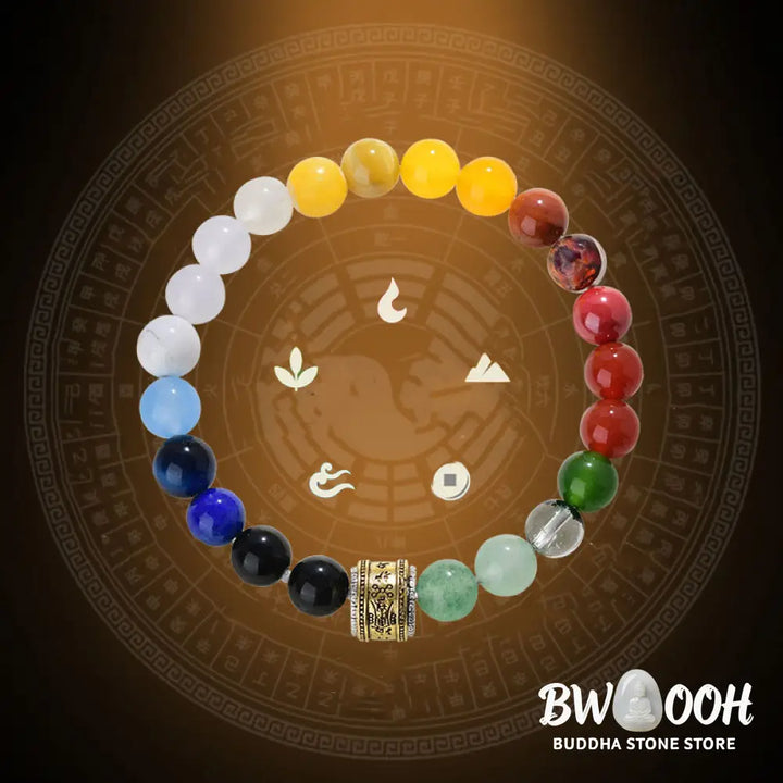 Buddha Stones Five Elements Various Agate Crystal Red Agate Gold Sheen Obsidian Yellow Agate Luck Bracelet - BWOOOH
