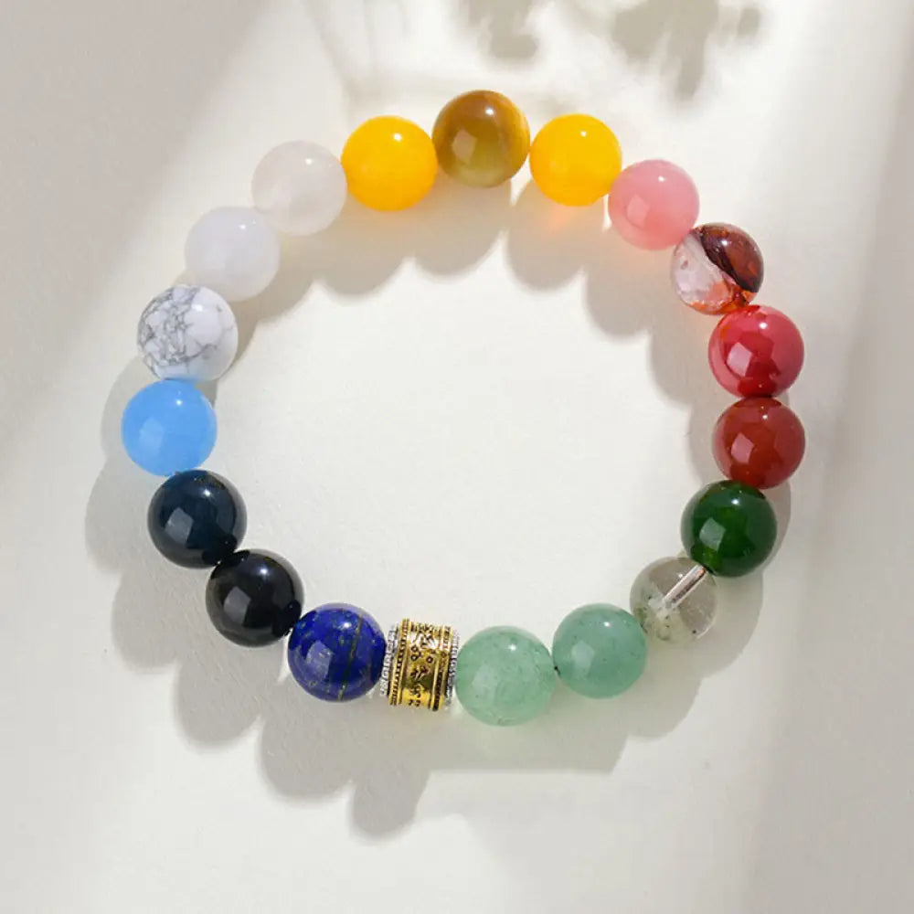 Buddha Stones Five Elements Various Agate Crystal Red Agate Gold Sheen Obsidian Yellow Agate Luck Bracelet - BWOOOH
