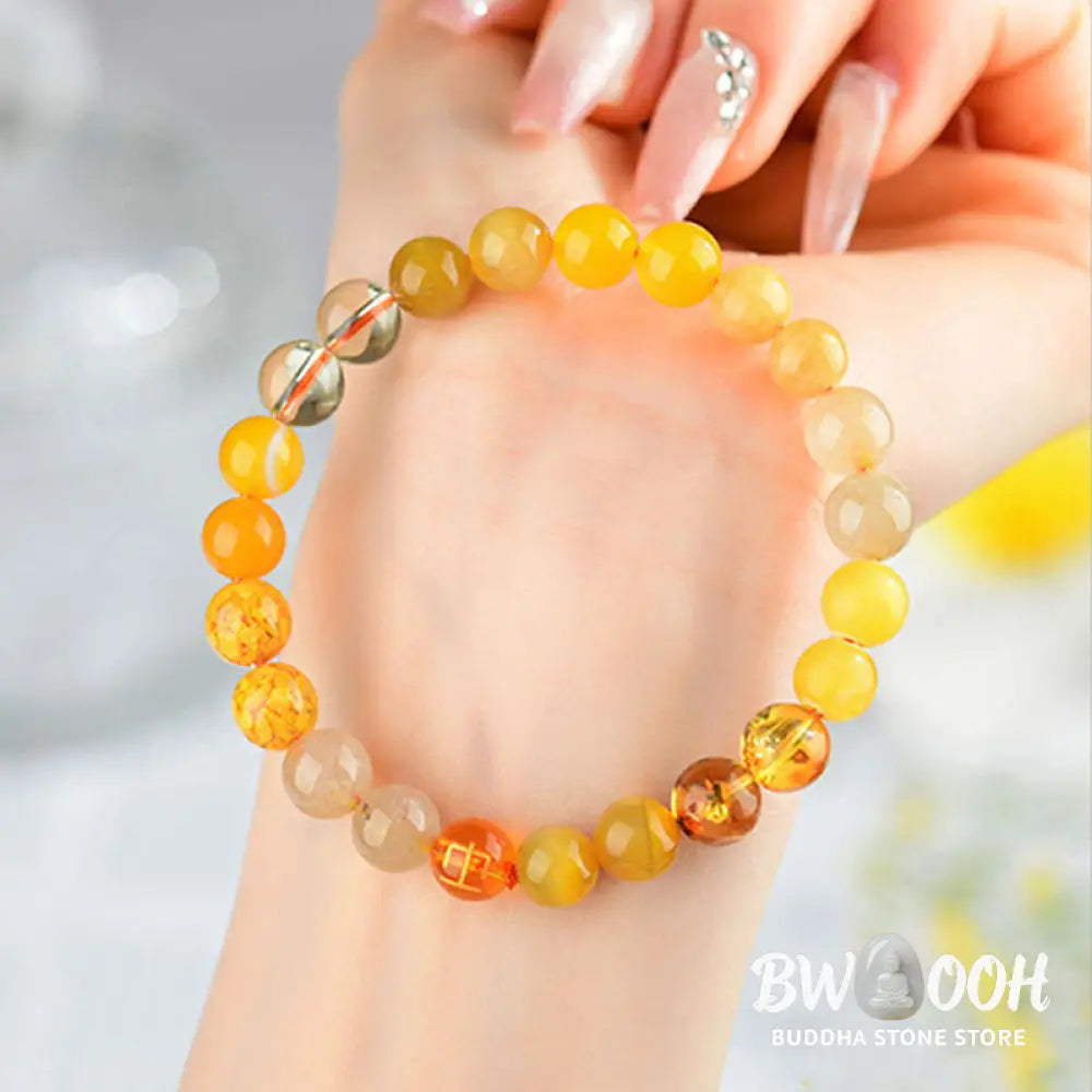 Buddha Stones Five Elements Various Agate Crystal Rutilated Quartz Tiger Eye Yellow Agate Citrine Luck Bracelet