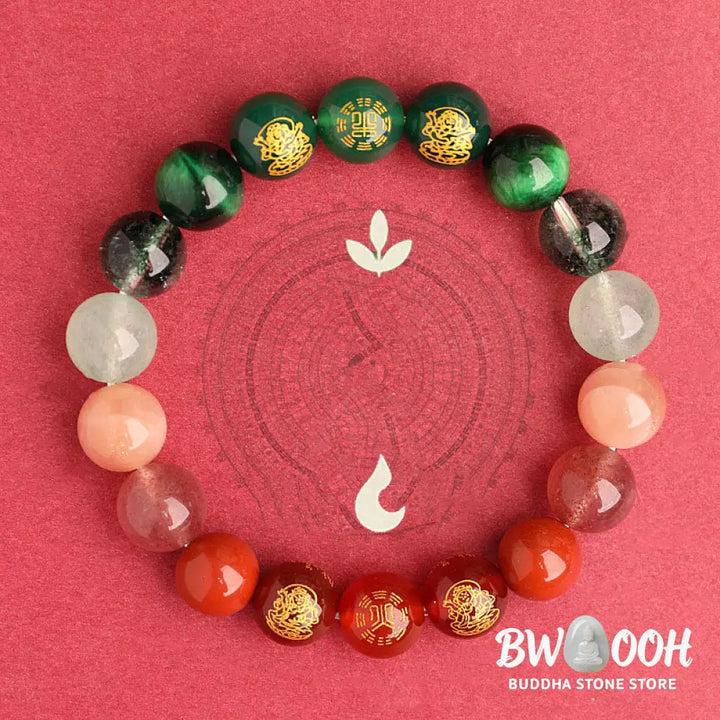 Buddha Stones Five Elements Various Agate Crystal South Red Agate Strawberry Quartz Sun Stone Citrine Luck Bracelet