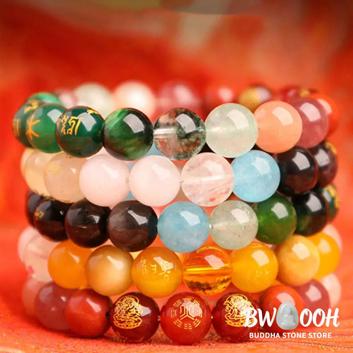 Buddha Stones Five Elements Various Agate Crystal South Red Agate Strawberry Quartz Sun Stone Citrine Luck Bracelet