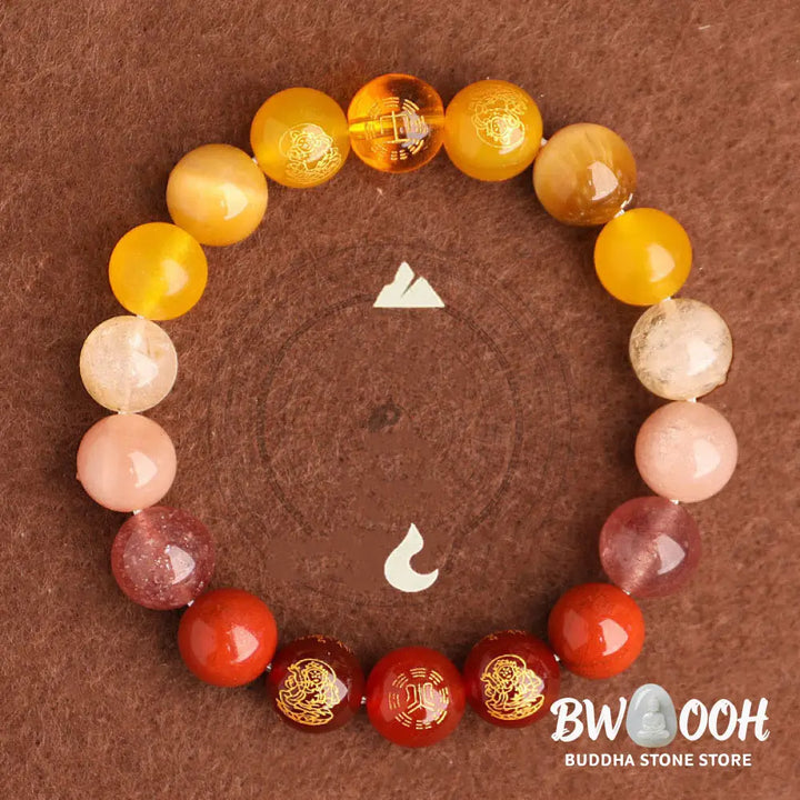 Buddha Stones Five Elements Various Agate Crystal South Red Agate Strawberry Quartz Sun Stone Citrine Luck Bracelet