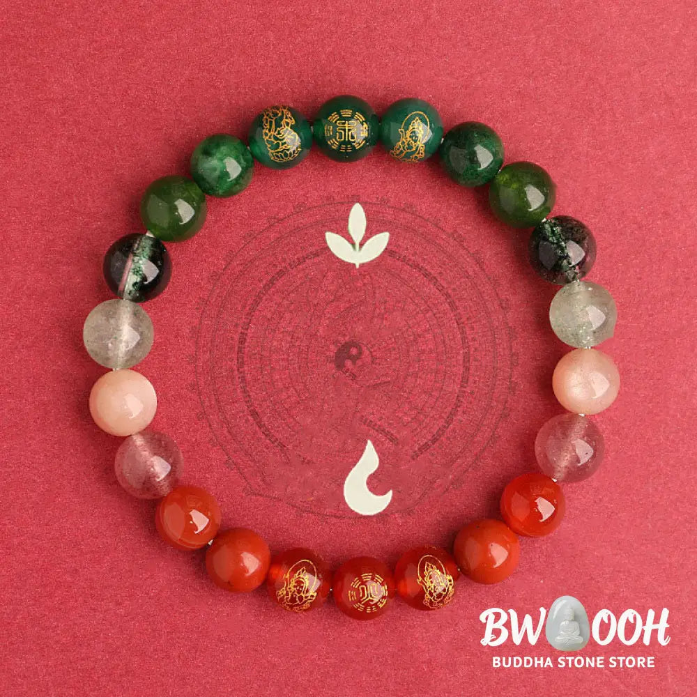 Buddha Stones Five Elements Various Agate Crystal South Red Agate Strawberry Quartz Sun Stone Citrine Luck Bracelet