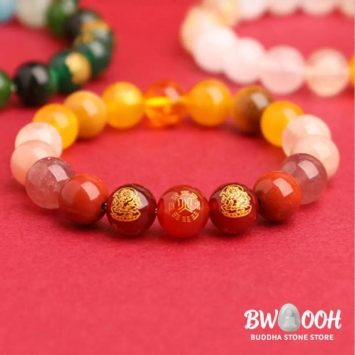 Buddha Stones Five Elements Various Agate Crystal South Red Agate Strawberry Quartz Sun Stone Citrine Luck Bracelet