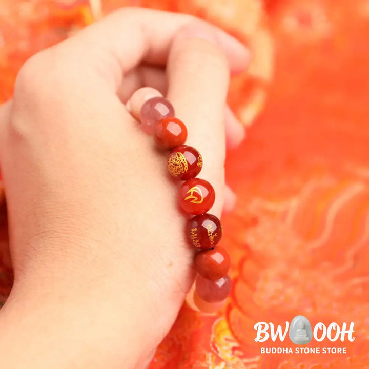 Buddha Stones Five Elements Various Agate Crystal South Red Agate Strawberry Quartz Sun Stone Citrine Luck Bracelet