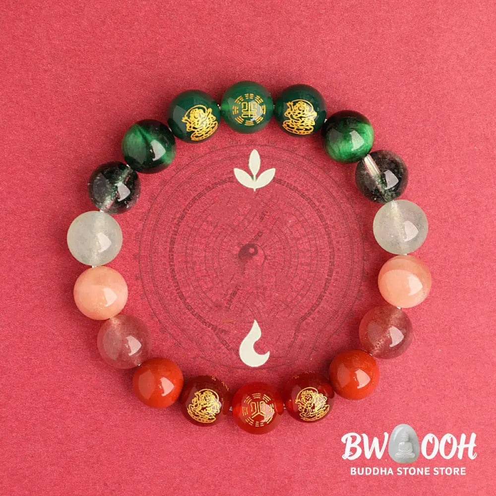Buddha Stones Five Elements Various Agate Crystal South Red Agate Strawberry Quartz Sun Stone Citrine Luck Bracelet