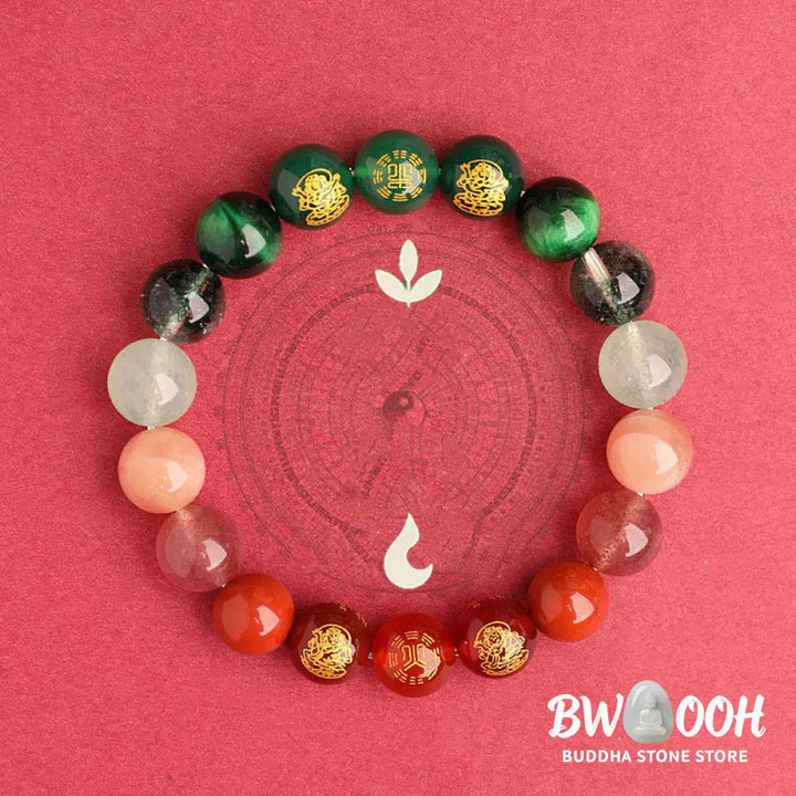 Buddha Stones Five Elements Various Agate Crystal South Red Agate Strawberry Quartz Sun Stone Citrine Luck Bracelet