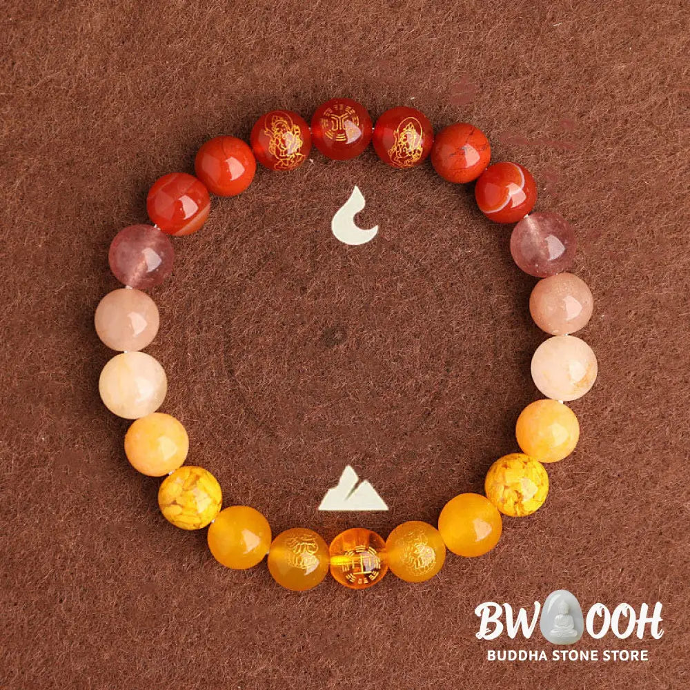 Buddha Stones Five Elements Various Agate Crystal South Red Agate Strawberry Quartz Sun Stone Citrine Luck Bracelet