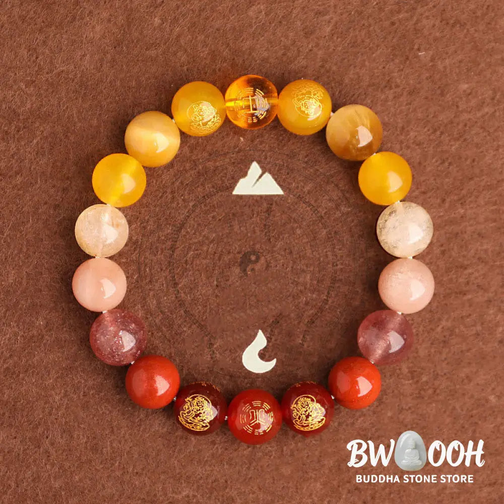 Buddha Stones Five Elements Various Agate Crystal South Red Agate Strawberry Quartz Sun Stone Citrine Luck Bracelet