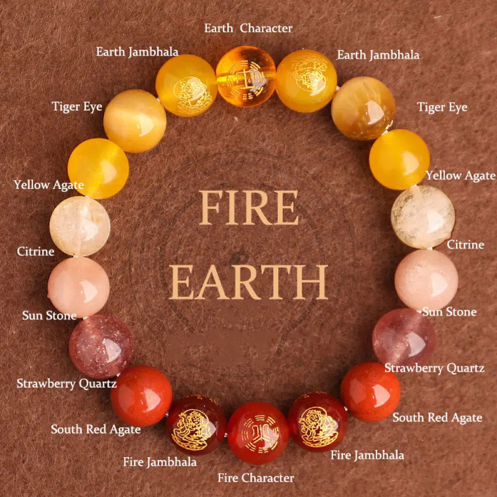 BWOOOH Five Elements Various Agate Crystal South Red Agate Strawberry Quartz Sun Stone Citrine Luck Bracelet