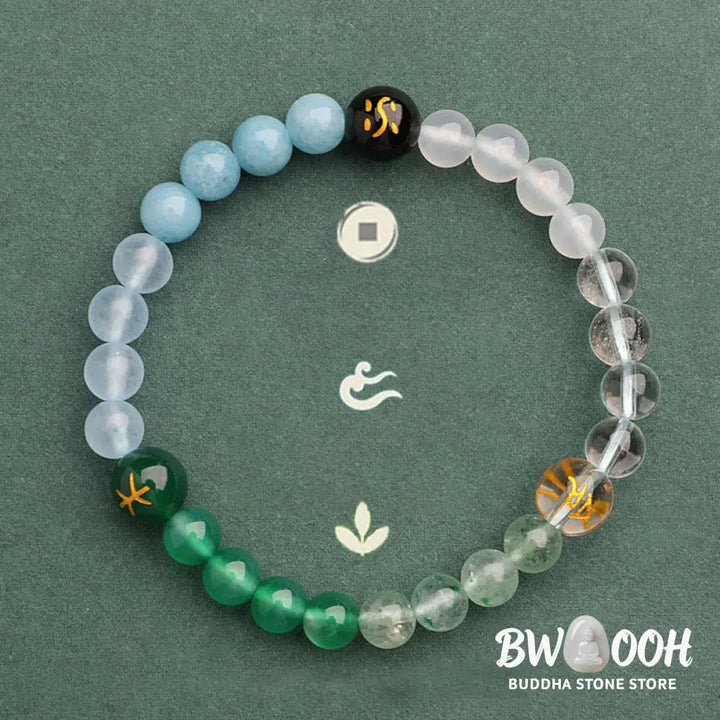 Buddha Stones Five Elements Various Agate Crystal Sun Stone Wisdom Bracelet - BWOOOH - Bracelet