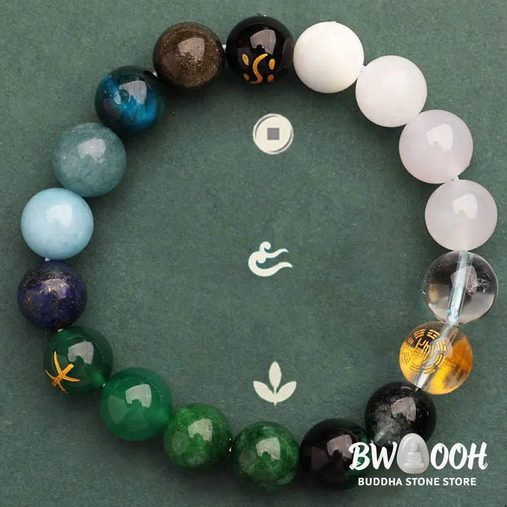 Buddha Stones Five Elements Various Agate Crystal Sun Stone Wisdom Bracelet - BWOOOH - Bracelet
