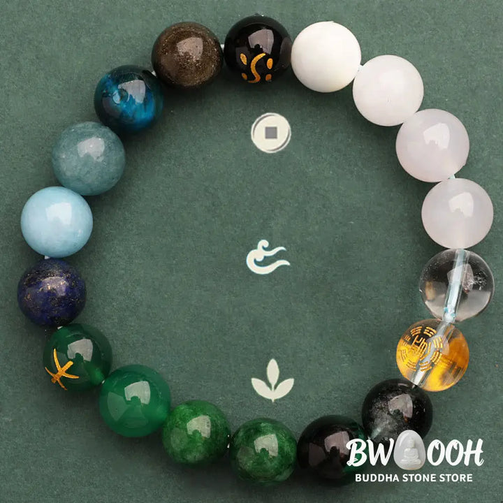 Buddha Stones Five Elements Various Agate Crystal Sun Stone Wisdom Bracelet - BWOOOH - Bracelet