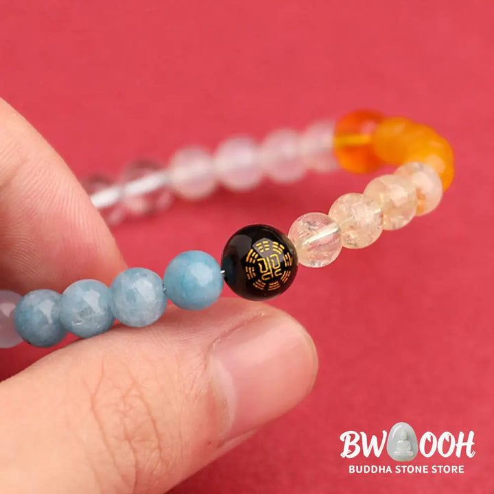 Buddha Stones Five Elements Various Agate Crystal Sun Stone Wisdom Bracelet - BWOOOH - Bracelet