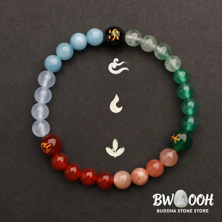 Buddha Stones Five Elements Various Agate Crystal Sun Stone Wisdom Bracelet - BWOOOH - Bracelet