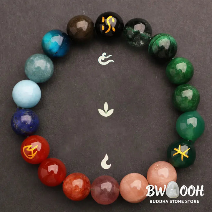 Buddha Stones Five Elements Various Agate Crystal Sun Stone Wisdom Bracelet - BWOOOH - Bracelet