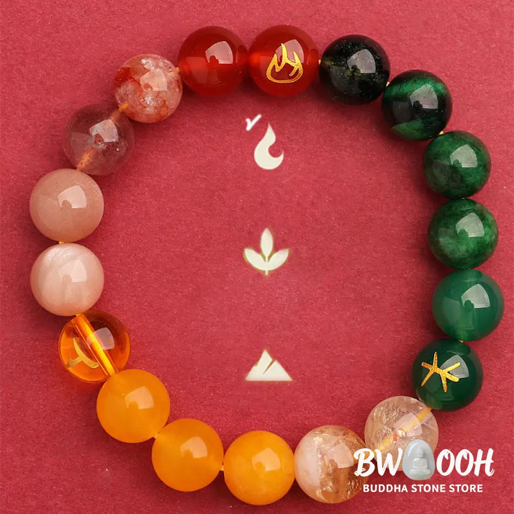 Buddha Stones Five Elements Various Agate Crystal Sun Stone Wisdom Bracelet - BWOOOH - Bracelet